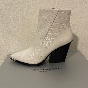 Vince Camuto white croc print western bootie